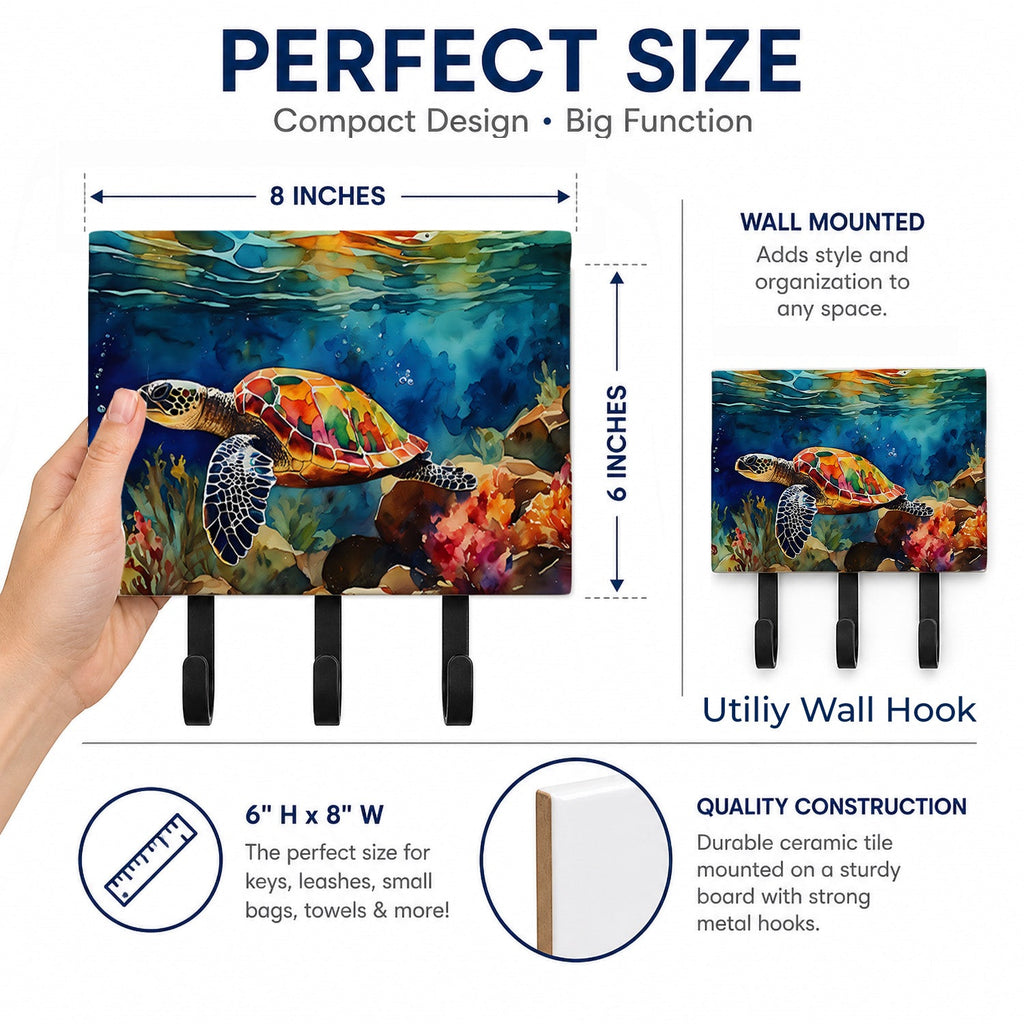 Loggerhead Sea Turtle Leash or Key Holder Wall Hooks, Coat Rack Wall Mount, for Hanging Keys, Towels, Aprons, Leashes
