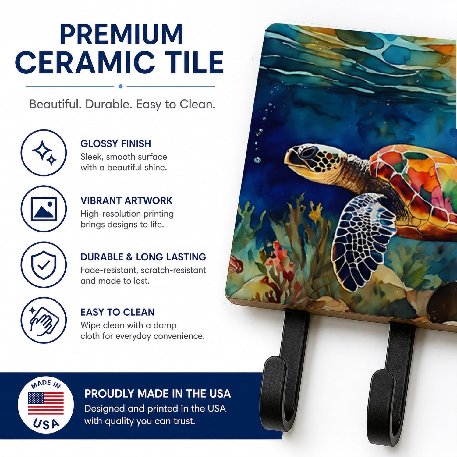 Loggerhead Sea Turtle Leash or Key Holder Wall Hooks, Coat Rack Wall Mount, for Hanging Keys, Towels, Aprons, Leashes