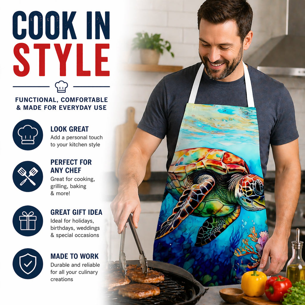 Loggerhead Sea Turtle Apron Cooking Kitchen Server Baking Crafts Gardening for Adult Women Men, Unisex, Large, Multicolor
