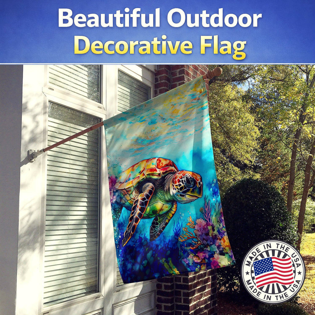 Loggerhead Sea Turtle House Flag 28x40 Porch Sleeve Pole Decorative Outside Yard Banner Artwork Wall Hanging, Polyester