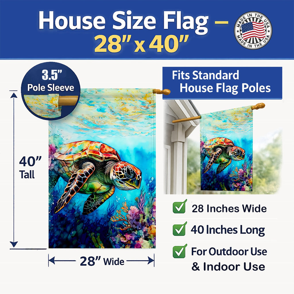 Loggerhead Sea Turtle House Flag 28x40 Porch Sleeve Pole Decorative Outside Yard Banner Artwork Wall Hanging, Polyester