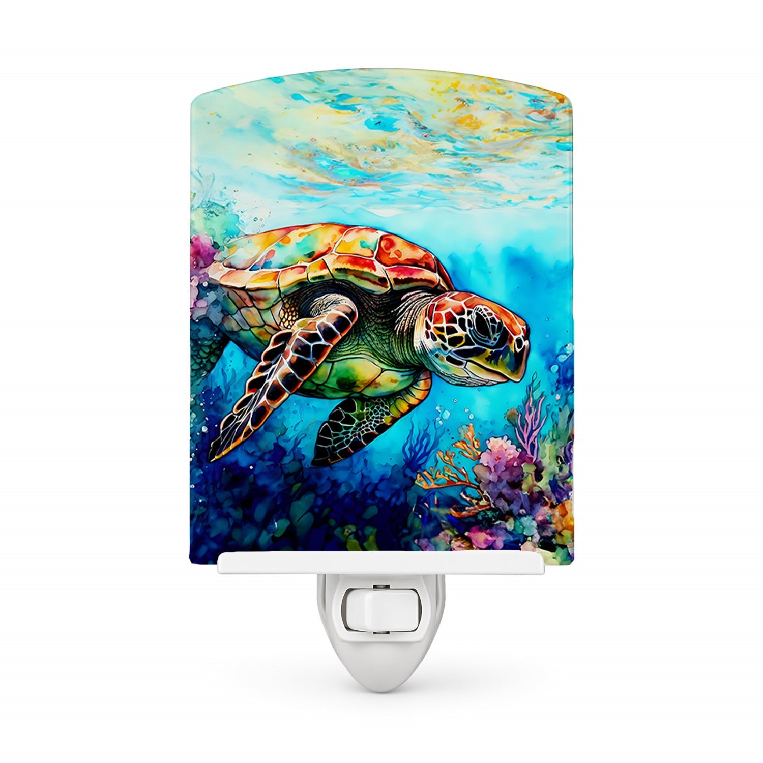 Loggerhead Sea Turtle Ceramic Night Light Compact, UL-Certified, Ideal for Bedroom, Bathroom, Nursery, Hallway, Kitchen, 6x4x3, Multicolor