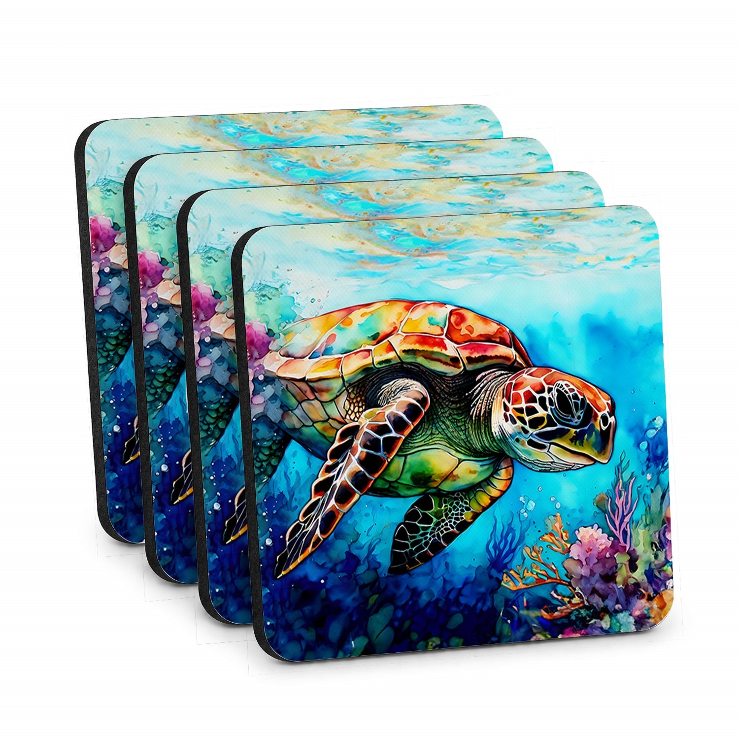 Loggerhead Sea Turtle Foam Coasters Set of 4 Cup Coasters for Indoor Outdoor, Tabletop Protection, Anti Slip, Mouse pad Material