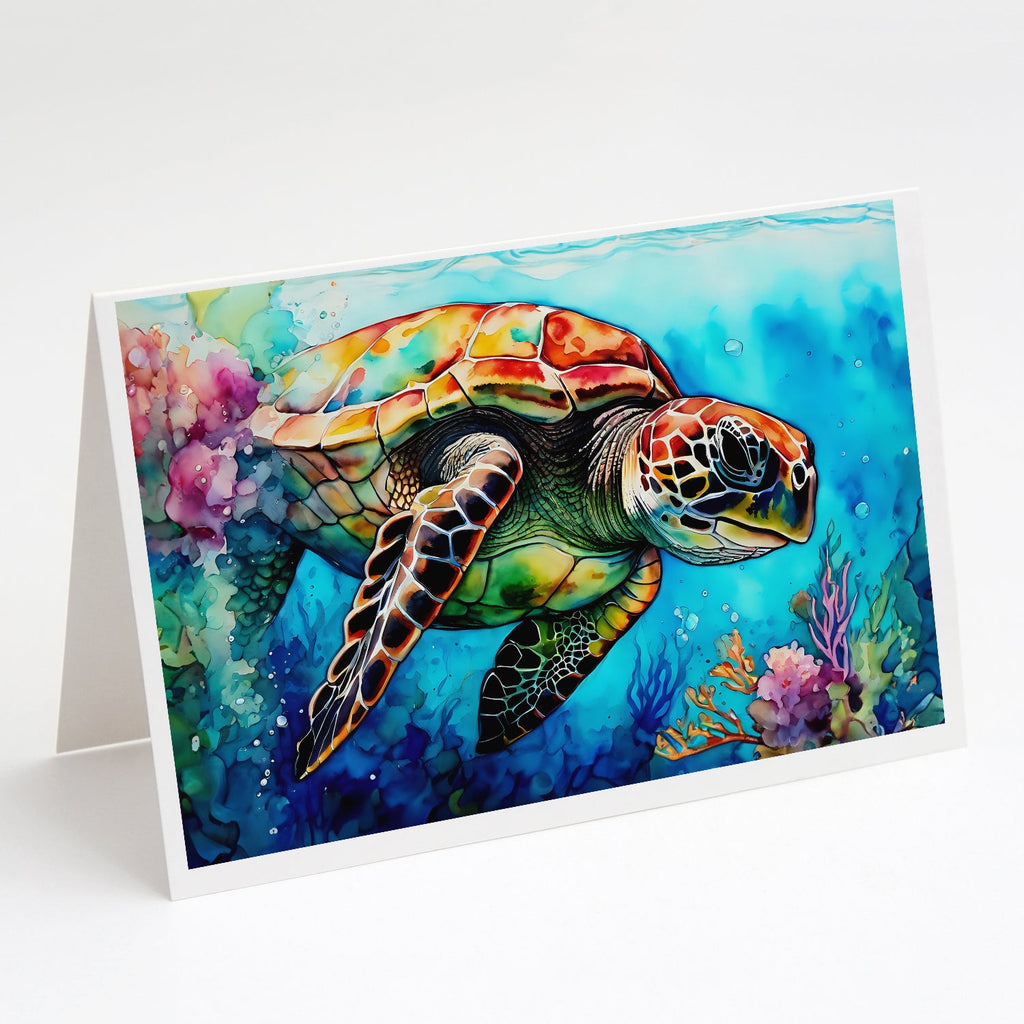 Loggerhead Sea Turtle Greeting Cards Pack of 8 Blank Cards with Envelopes Whimsical A7 Size 5x7