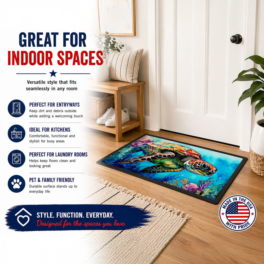 Loggerhead Sea Turtle Doormat Indoor Outdoor 24H X 36W Front Door Mat Rugs for Entryway, Non Slip Washable Low Pile,