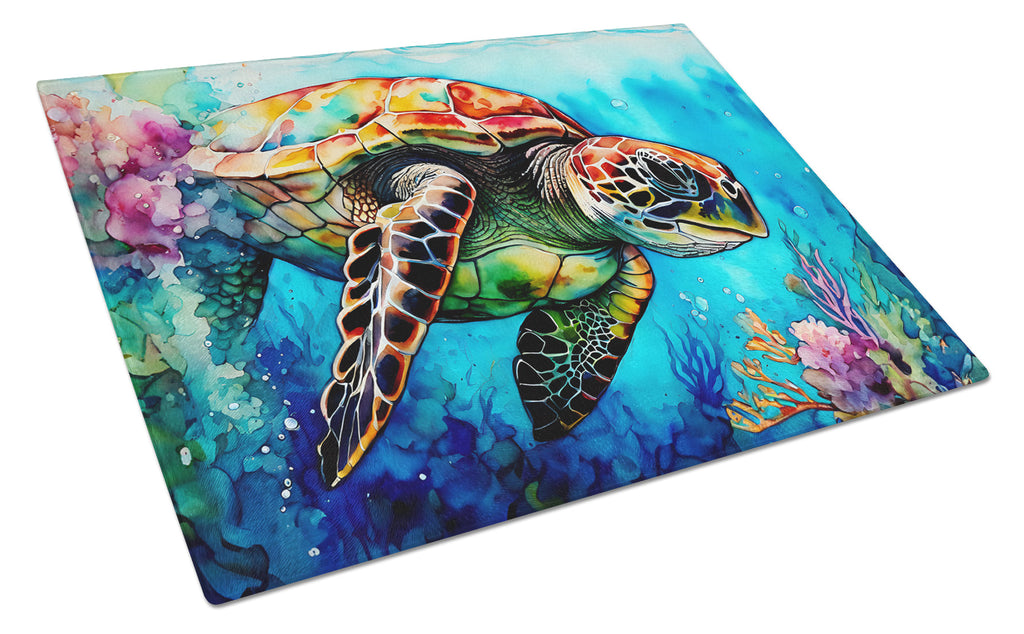 Loggerhead Sea Turtle Cutting Board Tempered Glass Kitchen Cutting Surface, Heat Resistant Chopping, Non-Slip Feet, Food Prep & Serving