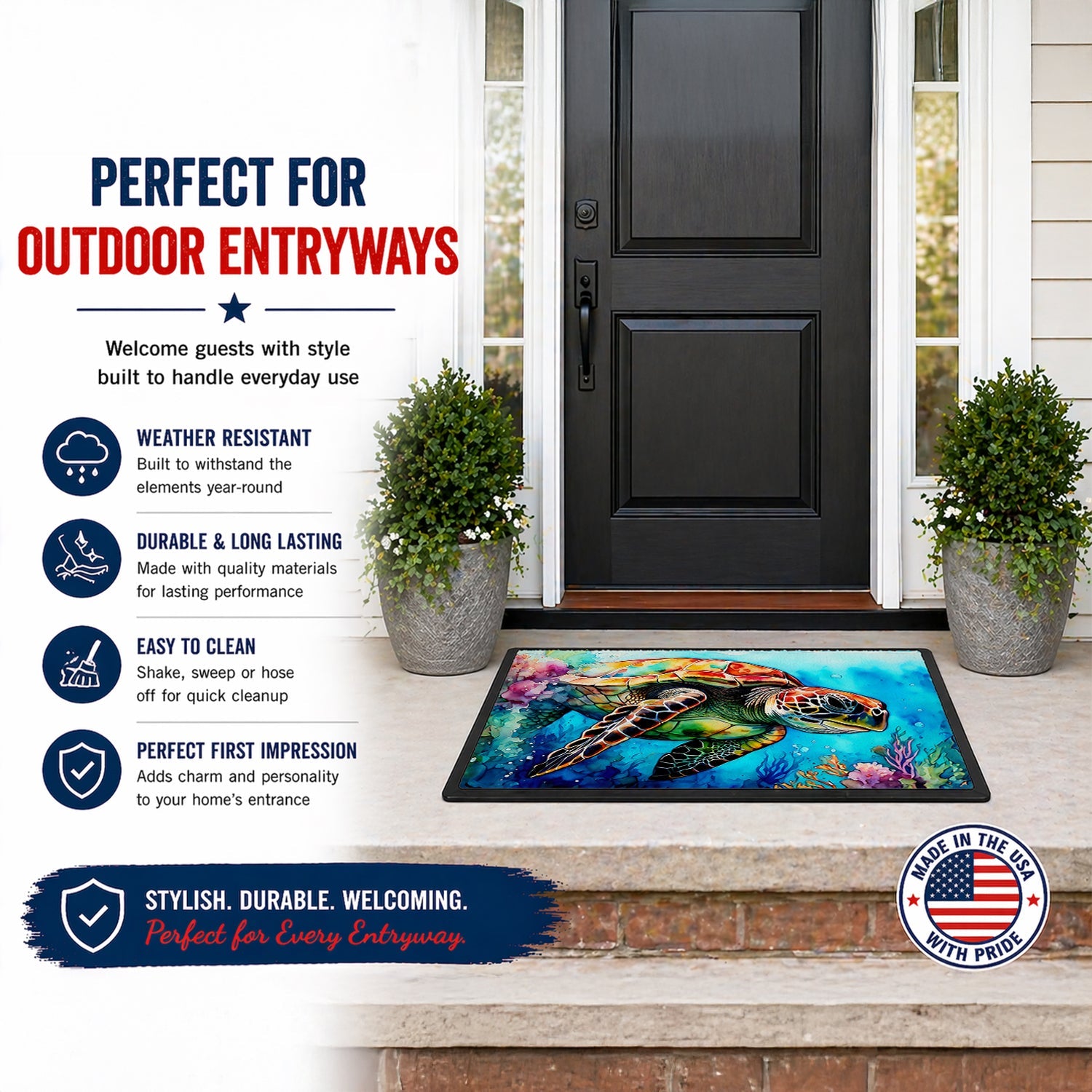 Loggerhead Sea Turtle Doormat Indoor Outdoor 18H X 27W Front Door Mat Rugs for Entryway, Non Slip Washable