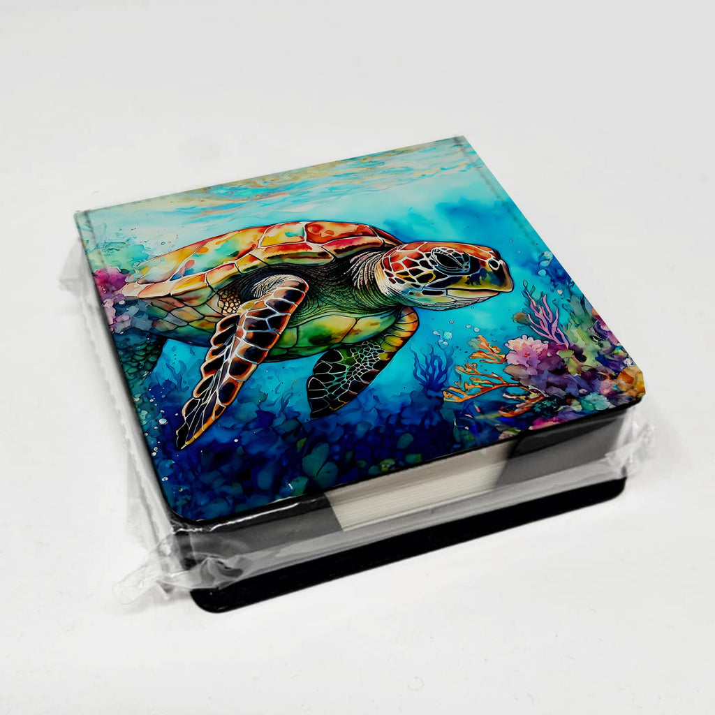 Loggerhead Sea Turtle PU Leather Note Paper Holder with Artist-Designed Cover, Desk Accessory, Office Gift