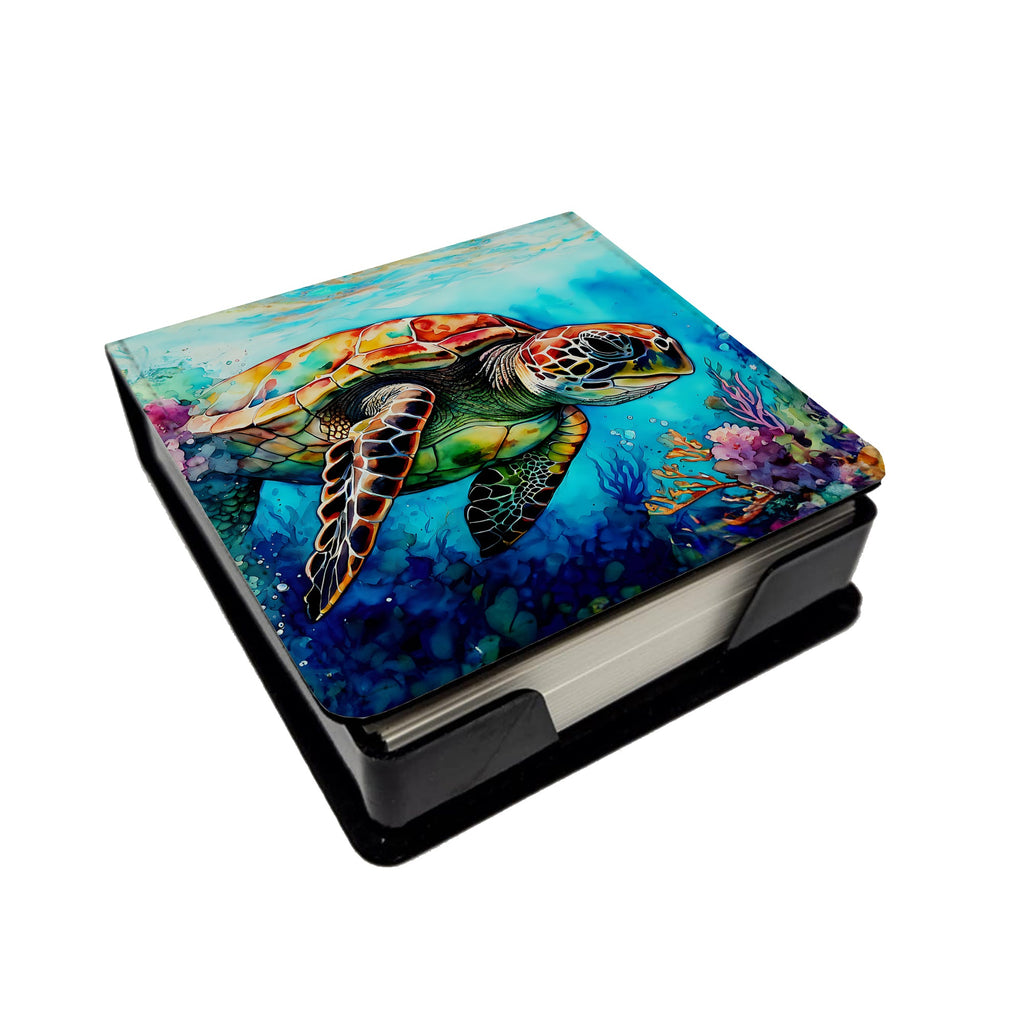Loggerhead Sea Turtle PU Leather Note Paper Holder with Artist-Designed Cover, Desk Accessory, Office Gift