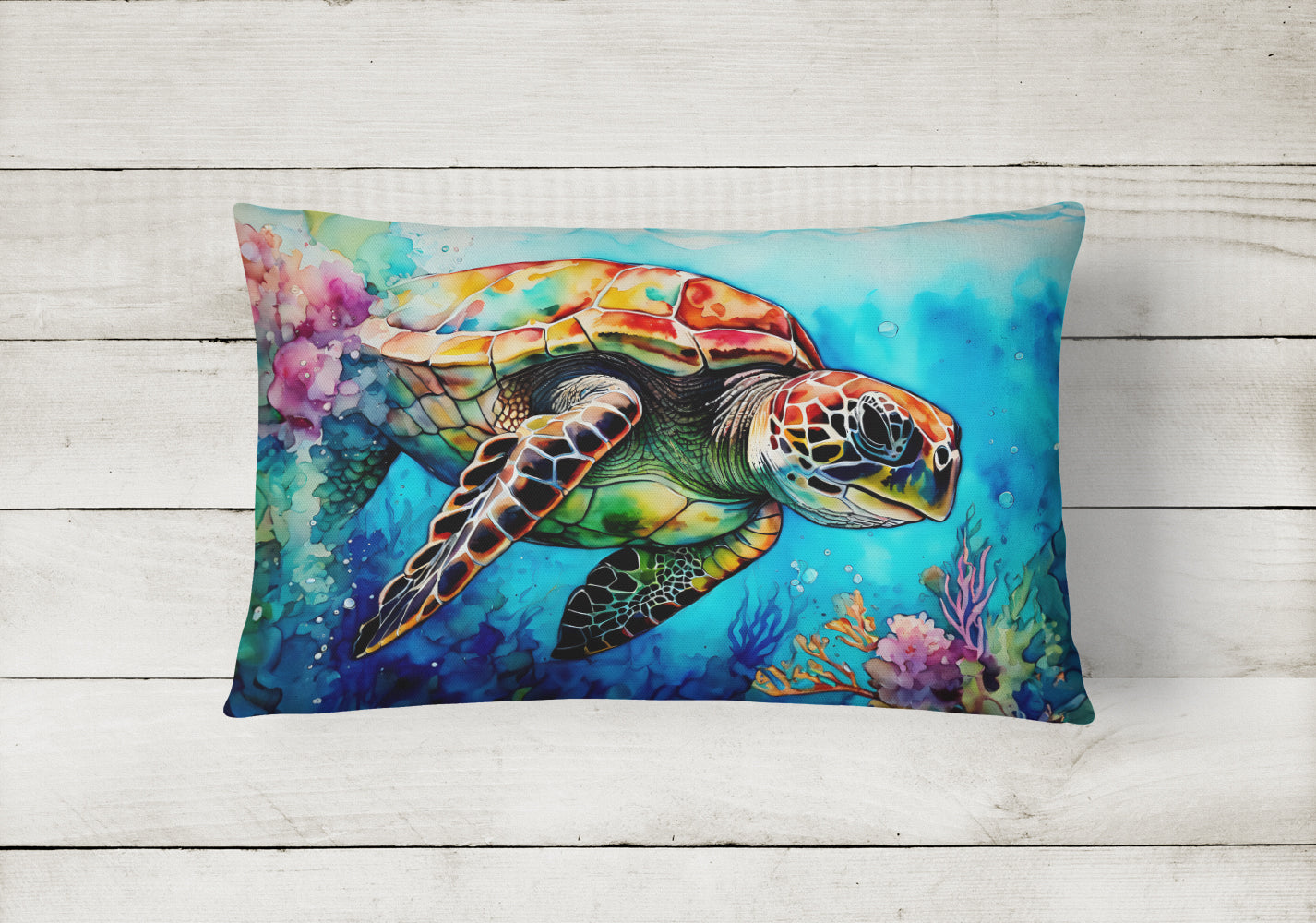 Loggerhead Sea Turtle Decorative Throw Pillow 12x16 Indoor Outdoor Accent Cushion, Fabric Cover with Insert for Sofa, Bed, Porch & Living Room