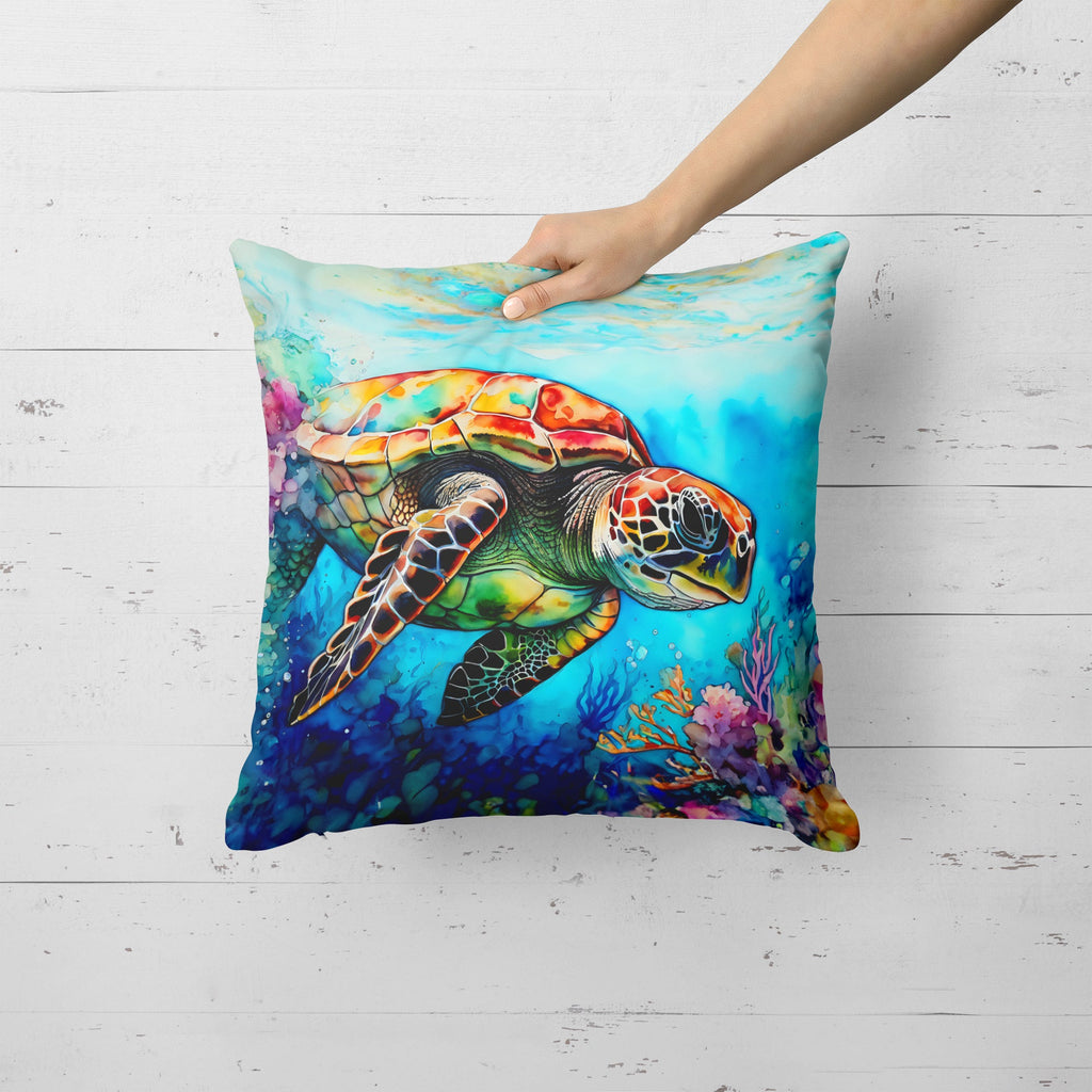 Loggerhead Sea Turtle Decorative Throw Pillow 18x18 Indoor Outdoor Accent Cushion, Fabric Cover with Insert for Sofa, Bed, Porch & Living Room