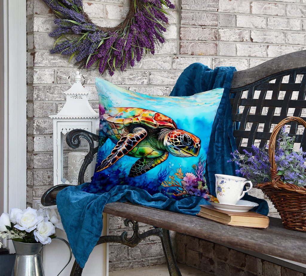 Loggerhead Sea Turtle Decorative Throw Pillow 18x18 Indoor Outdoor Accent Cushion, Fabric Cover with Insert for Sofa, Bed, Porch & Living Room
