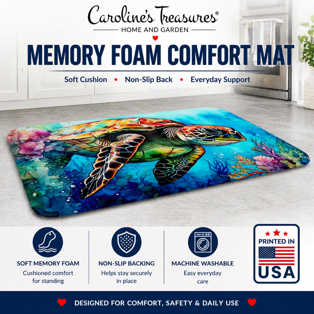 Loggerhead Sea Turtle Memory Foam Kitchen Mat Machine Washable Anti-Fatigue Cushion Comfort Bath or Kitchen Rug