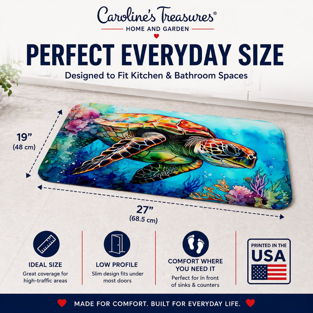 Loggerhead Sea Turtle Memory Foam Kitchen Mat Machine Washable Anti-Fatigue Cushion Comfort Bath or Kitchen Rug