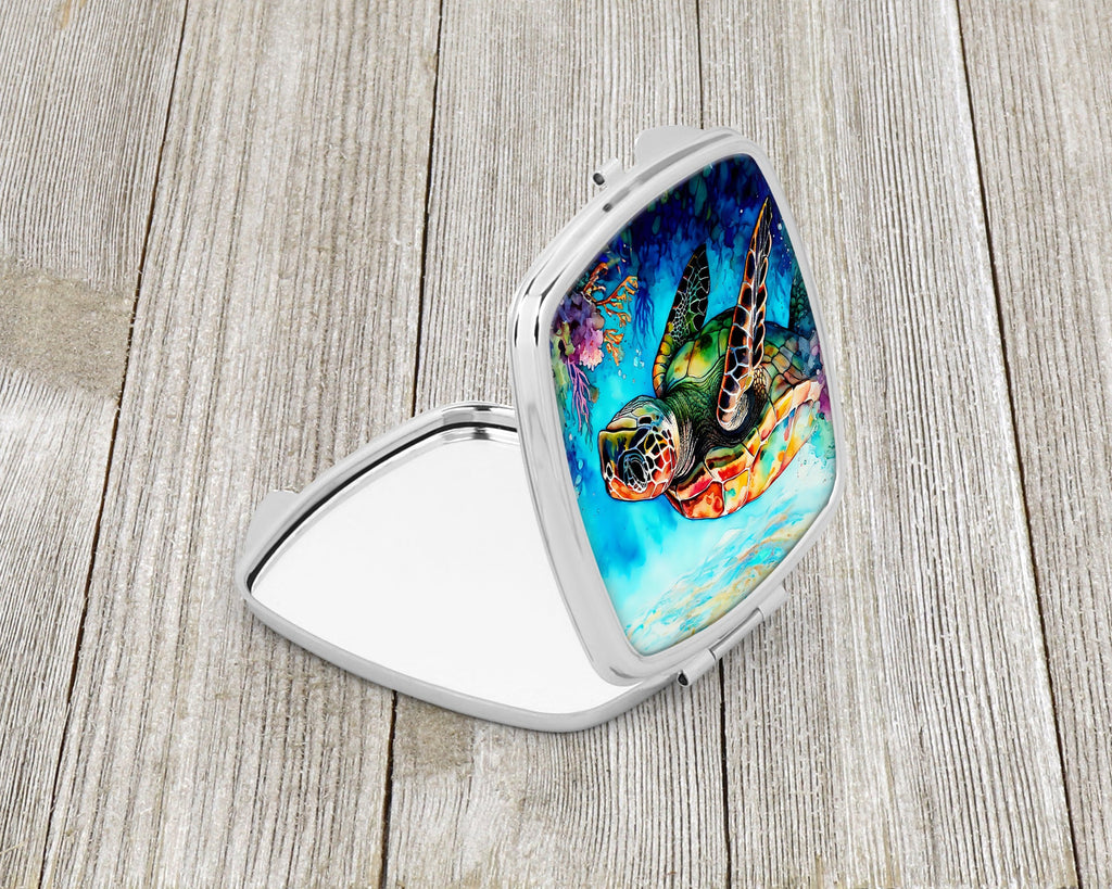 Loggerhead Sea Turtle Compact Mirror Decorative Travel Makeup Mirror for Women Girls Gifts Pocket Makeup Mirror Folding Handheld