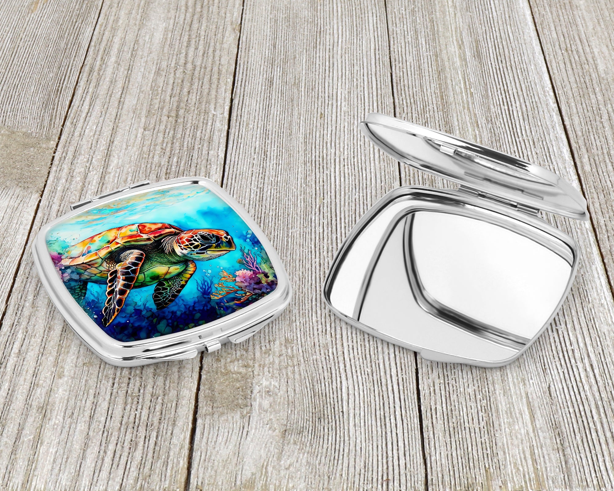 Loggerhead Sea Turtle Compact Mirror Decorative Travel Makeup Mirror for Women Girls Gifts Pocket Makeup Mirror Folding Handheld