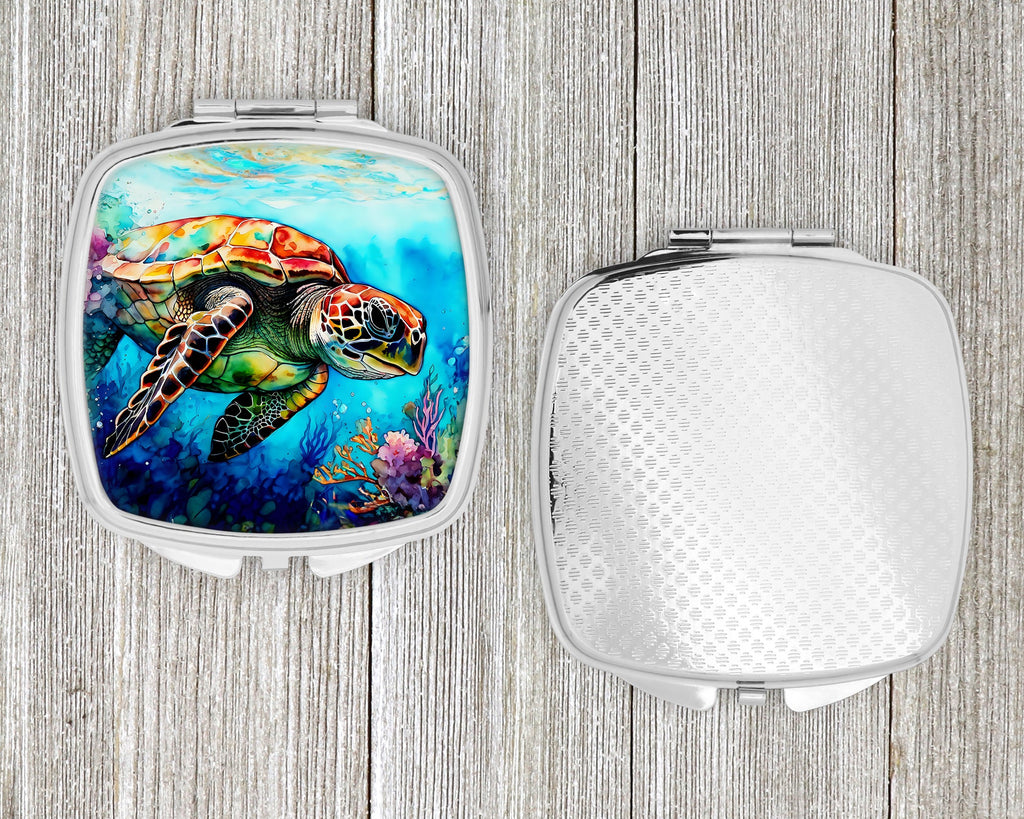 Loggerhead Sea Turtle Compact Mirror Decorative Travel Makeup Mirror for Women Girls Gifts Pocket Makeup Mirror Folding Handheld