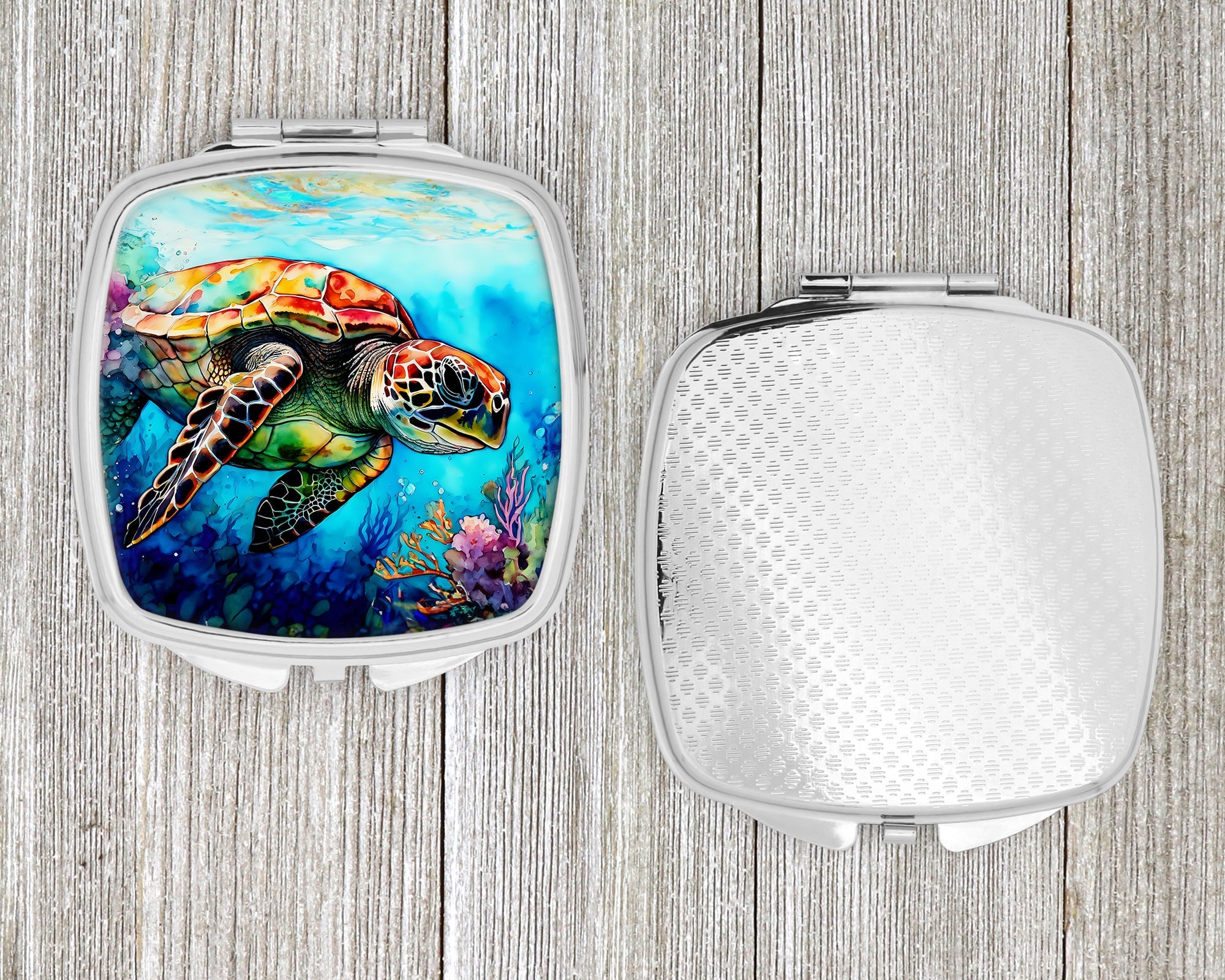 Loggerhead Sea Turtle Compact Mirror Decorative Travel Makeup Mirror for Women Girls Gifts Pocket Makeup Mirror Folding Handheld
