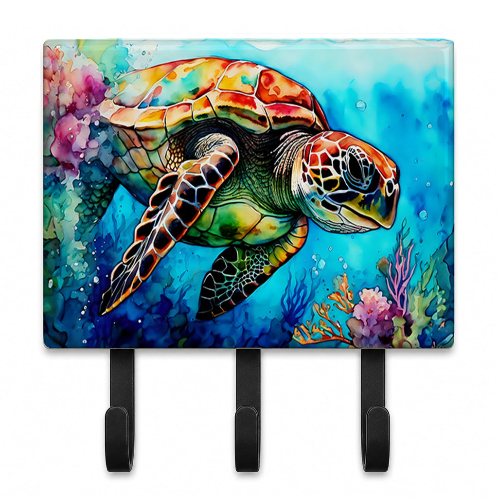Loggerhead Sea Turtle Leash or Key Holder Wall Hooks, Coat Rack Wall Mount, for Hanging Keys, Towels, Aprons, Leashes