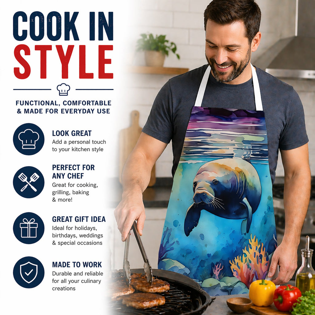 Manatee Apron Cooking Kitchen Server Baking Crafts Gardening for Adult Women Men, Unisex, Large, Multicolor