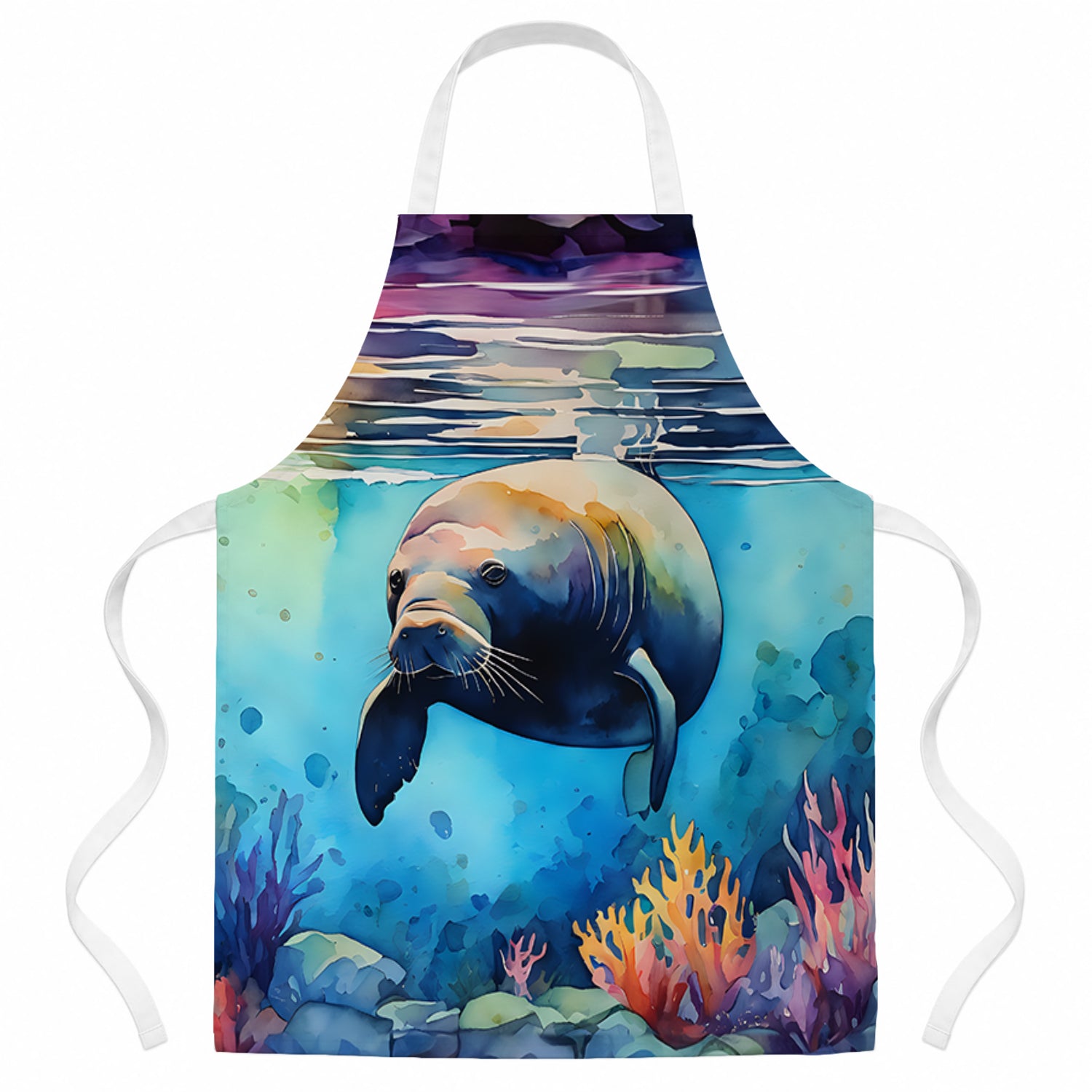 Manatee Apron Cooking Kitchen Server Baking Crafts Gardening for Adult Women Men, Unisex, Large, Multicolor