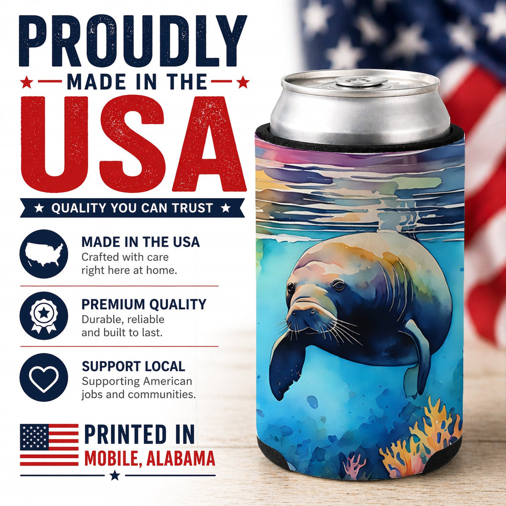 Manatee Can or Bottle Hugger Cooler Sleeve for Standard 12 oz Cans, Insulated Foam Beer & Soda Can Hugger Reusable