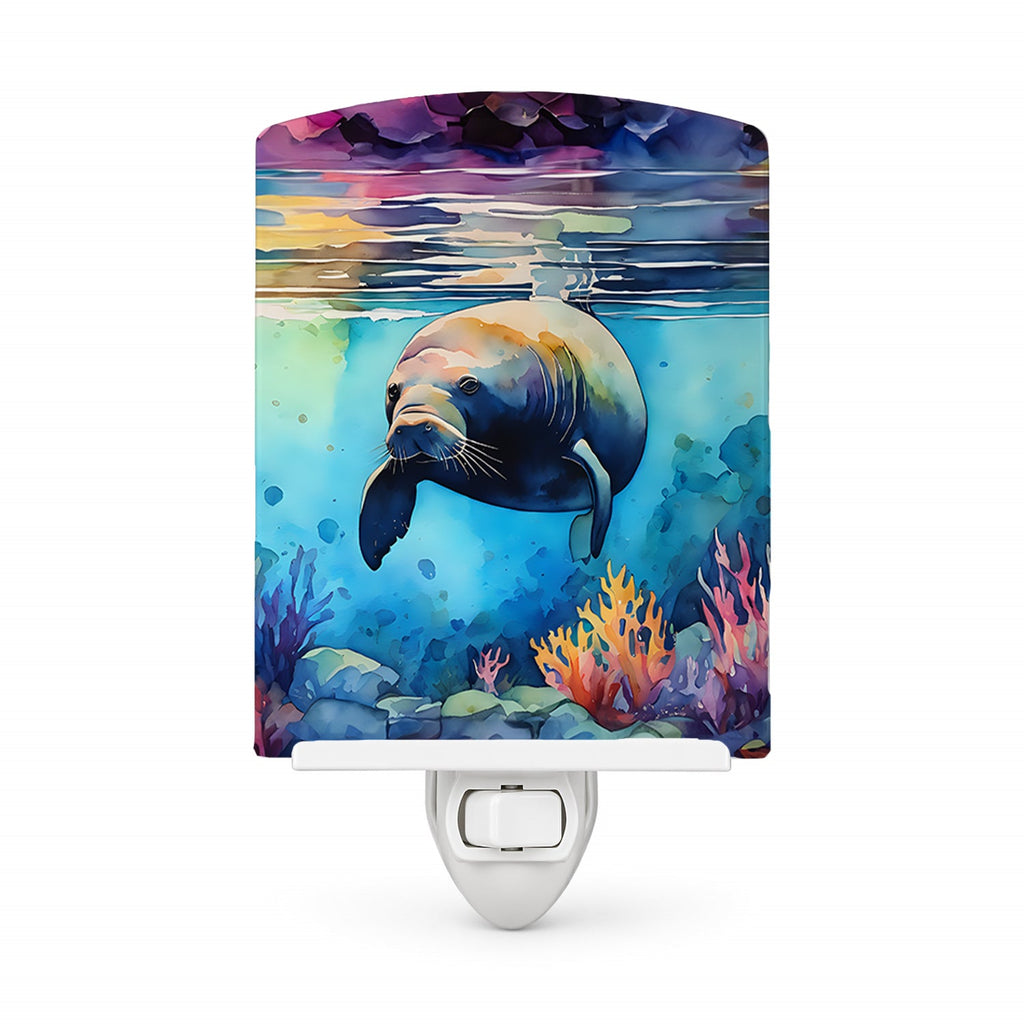 Manatee Ceramic Night Light Compact, UL-Certified, Ideal for Bedroom, Bathroom, Nursery, Hallway, Kitchen, 6x4x3, Multicolor