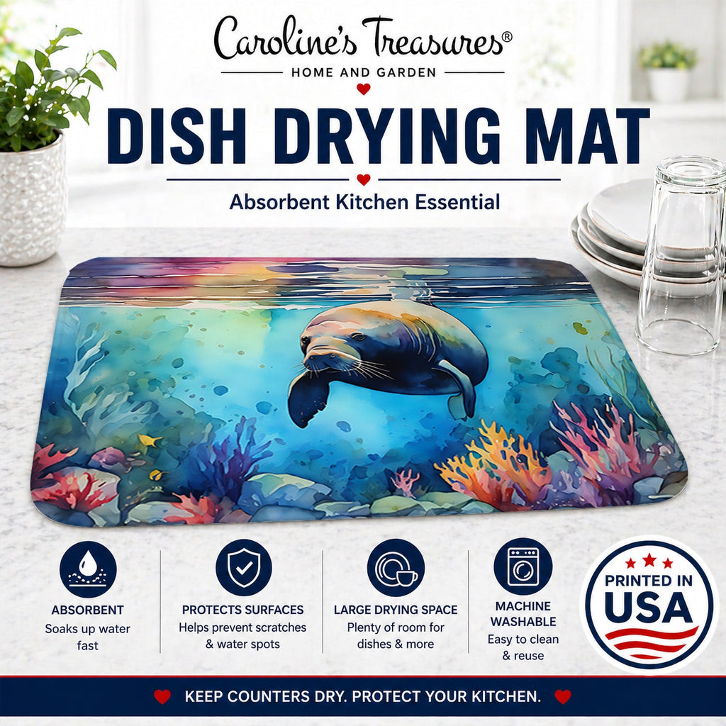 Manatee Dish Drying Mat Absorbent Dish Drying Mat Pad for Kitchen Counter Dish Drainer Mat for Countertop, 14 x 21", Multicolor