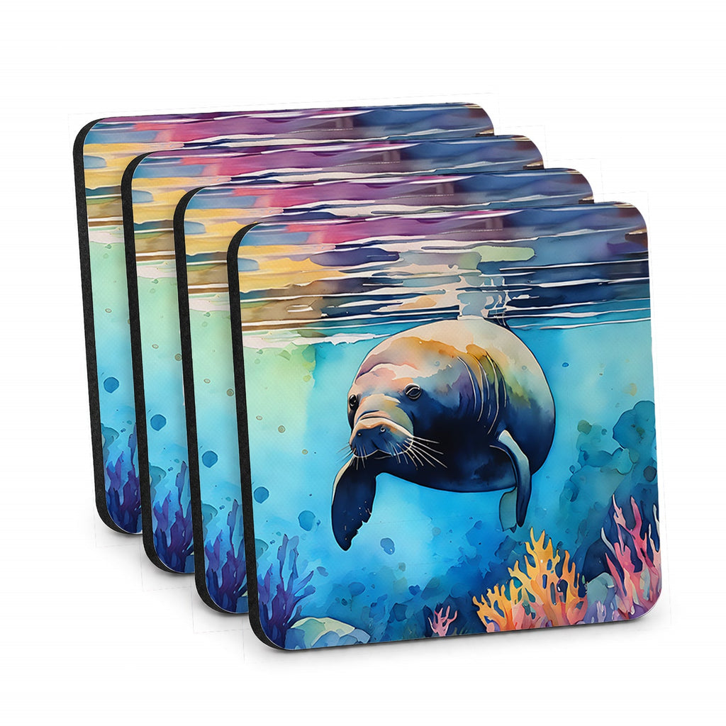 Manatee Foam Coasters Set of 4 Cup Coasters for Indoor Outdoor, Tabletop Protection, Anti Slip, Mouse pad Material