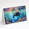 Manatee Greeting Cards Pack of 8 Blank Cards with Envelopes Whimsical A7 Size 5x7