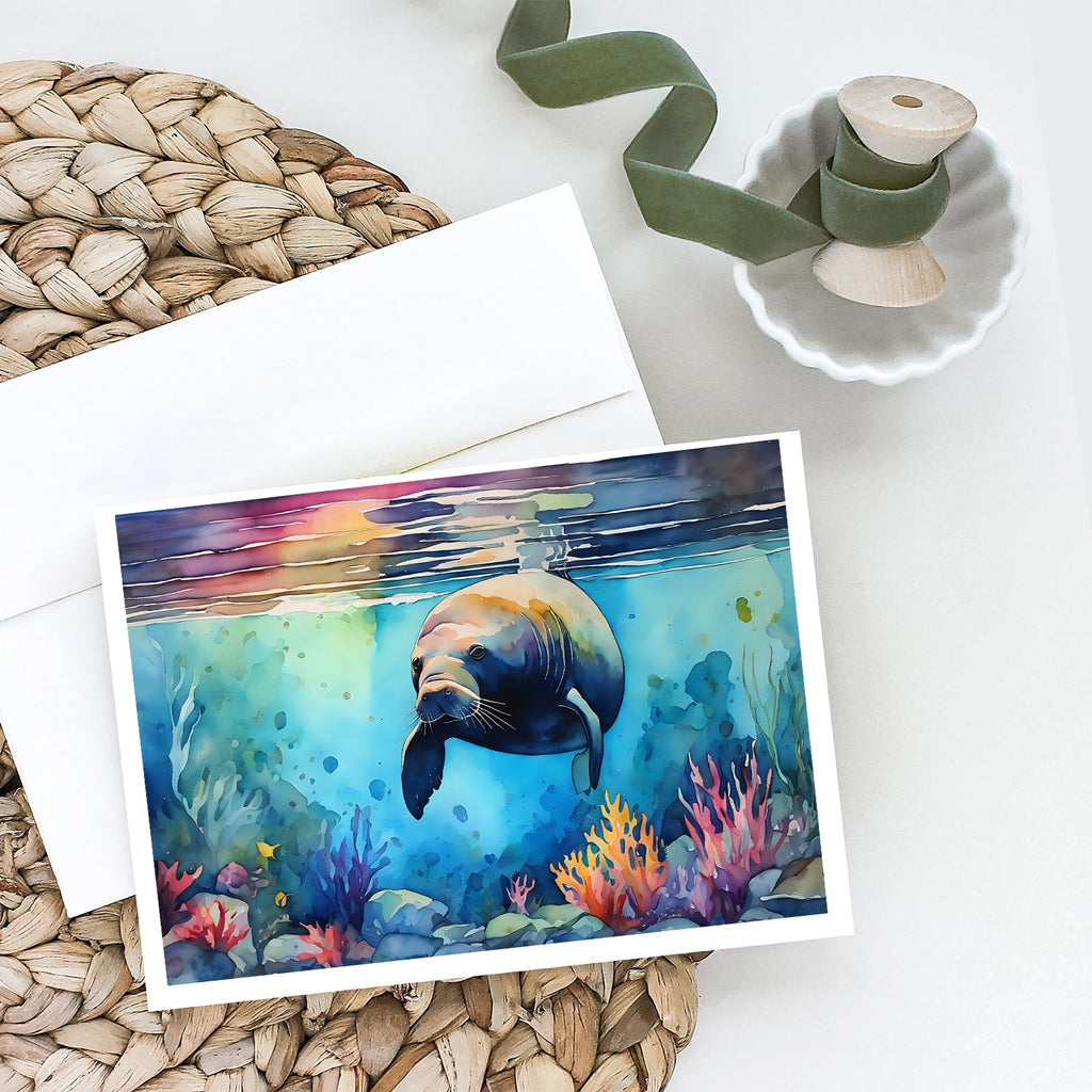 Manatee Greeting Cards Pack of 8 Blank Cards with Envelopes Whimsical A7 Size 5x7