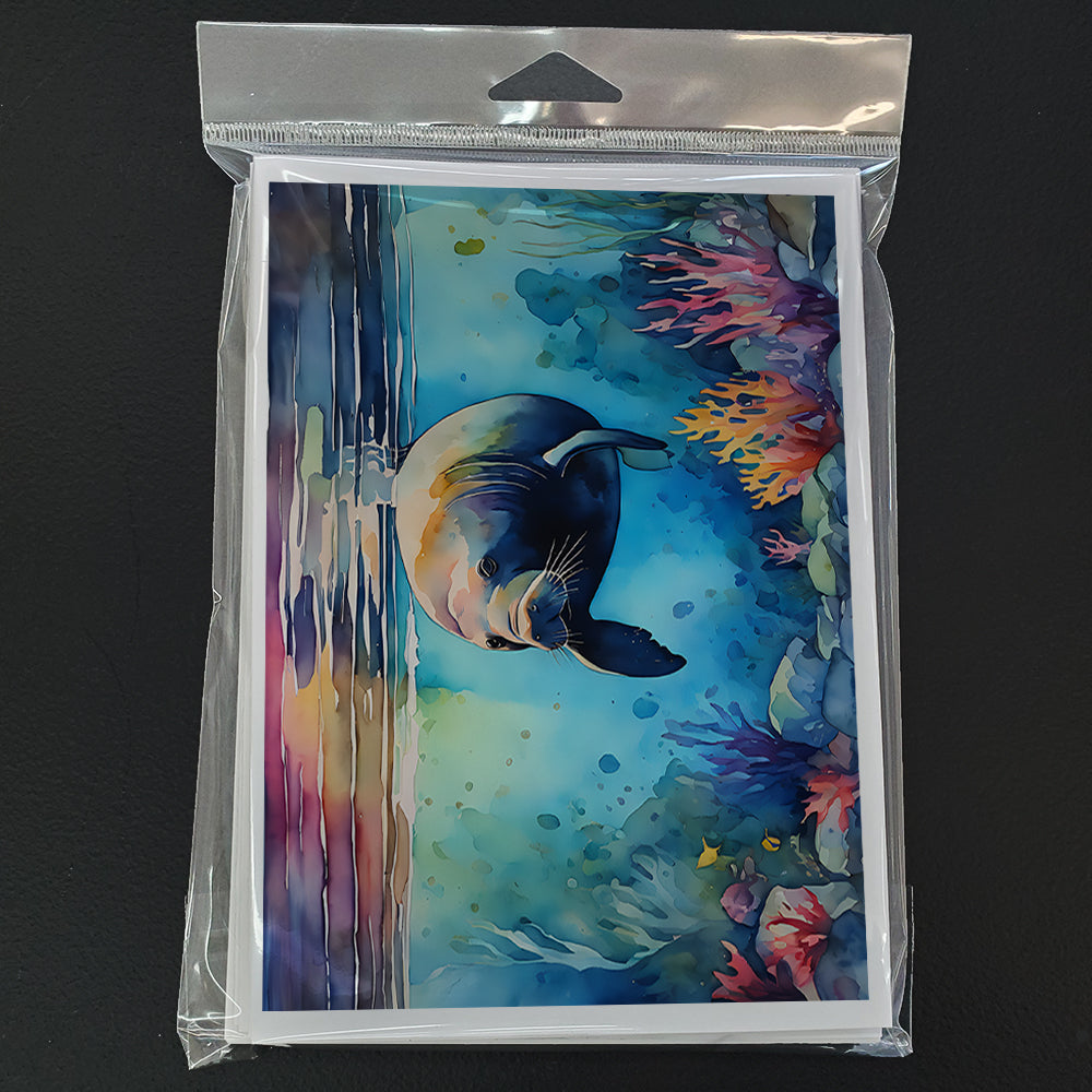 Manatee Greeting Cards Pack of 8 Blank Cards with Envelopes Whimsical A7 Size 5x7
