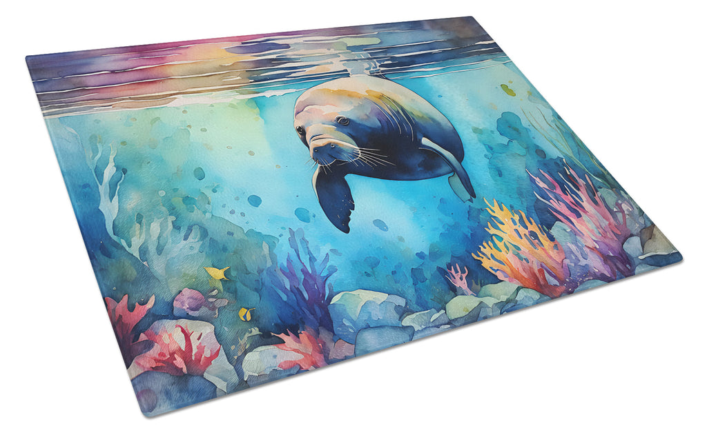 Manatee Cutting Board Tempered Glass Kitchen Cutting Surface, Heat Resistant Chopping, Non-Slip Feet, Food Prep & Serving