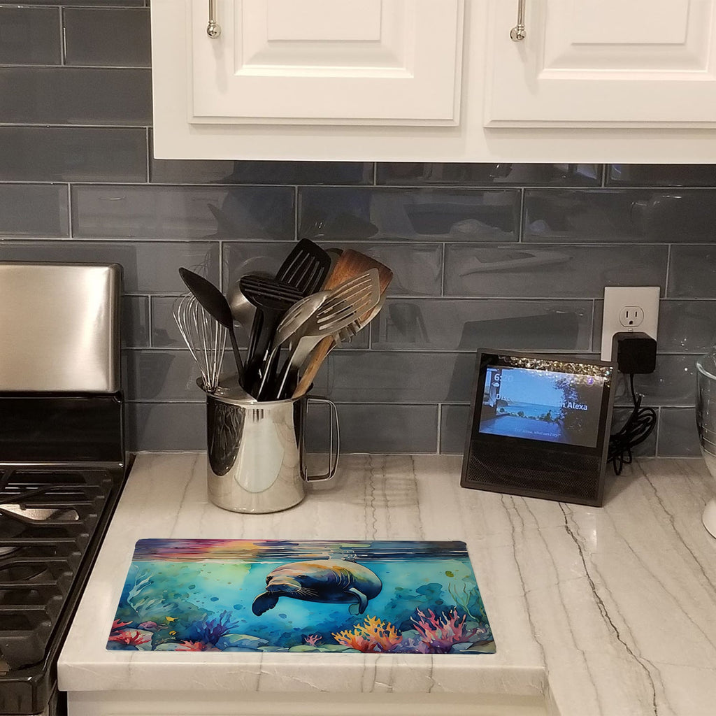 Manatee Cutting Board Tempered Glass Kitchen Cutting Surface, Heat Resistant Chopping, Non-Slip Feet, Food Prep & Serving