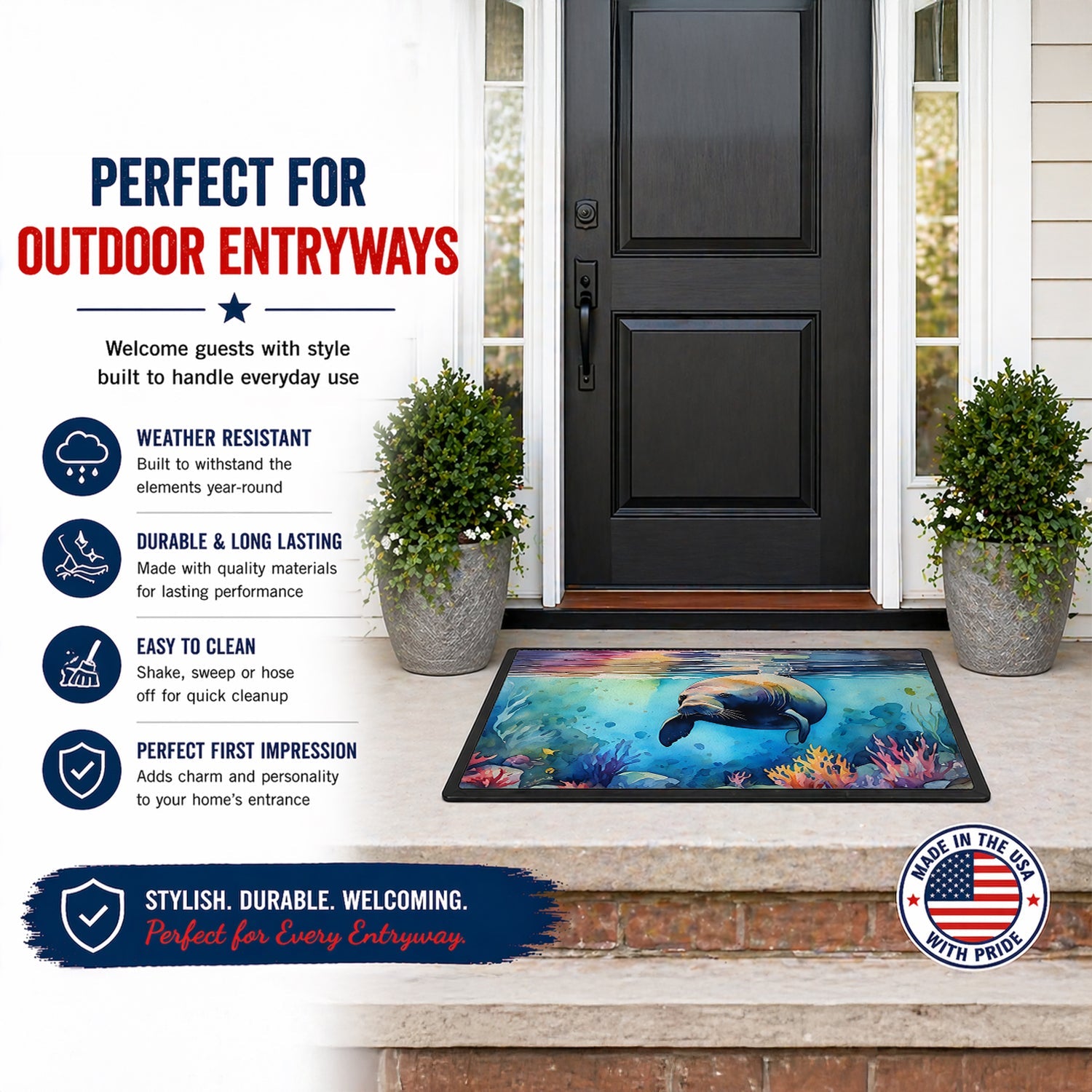 Manatee Doormat Indoor Outdoor 18H X 27W Front Door Mat Rugs for Entryway, Non Slip Washable