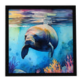 Manatee Framed Metal Print Bathroom, Kitchen, Office, Home Decor Wall Art Ready to Hang, Square, 8X8