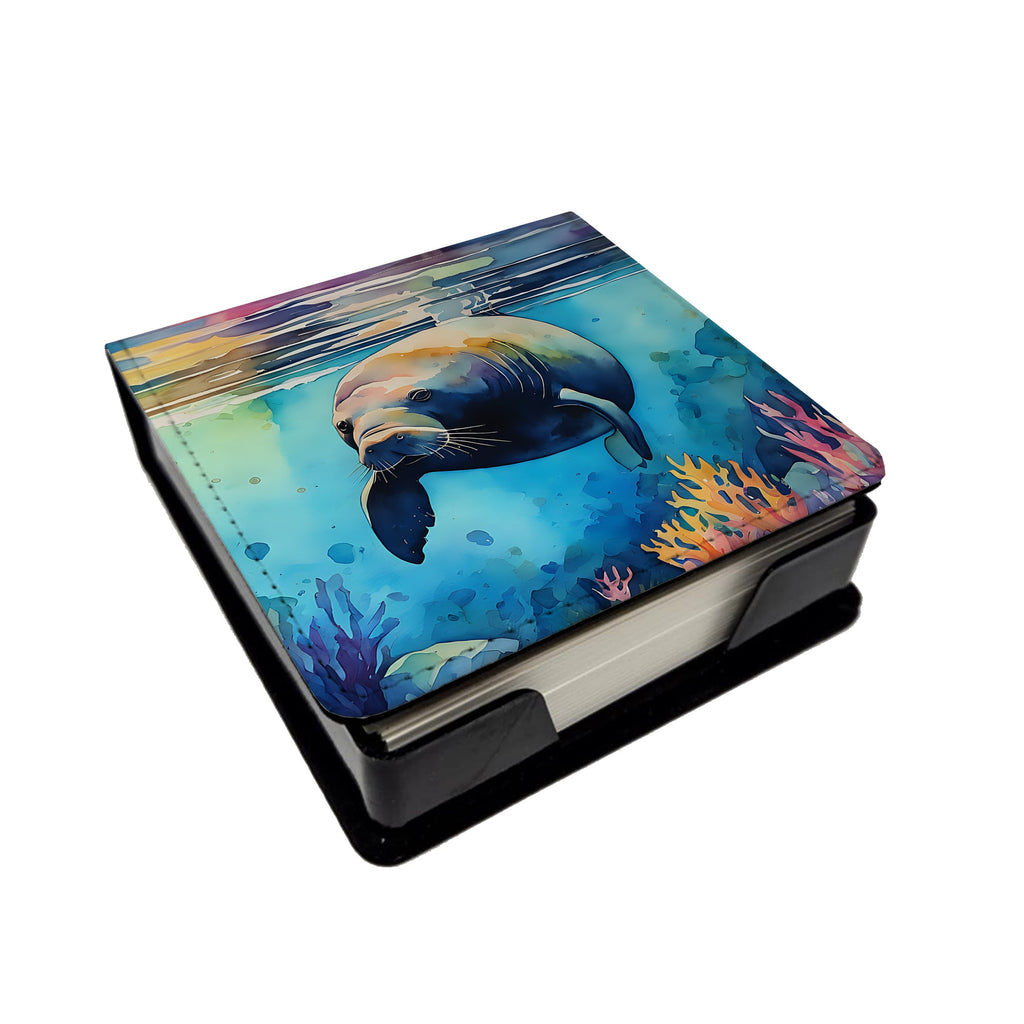Manatee PU Leather Note Paper Holder with Artist-Designed Cover, Desk Accessory, Office Gift