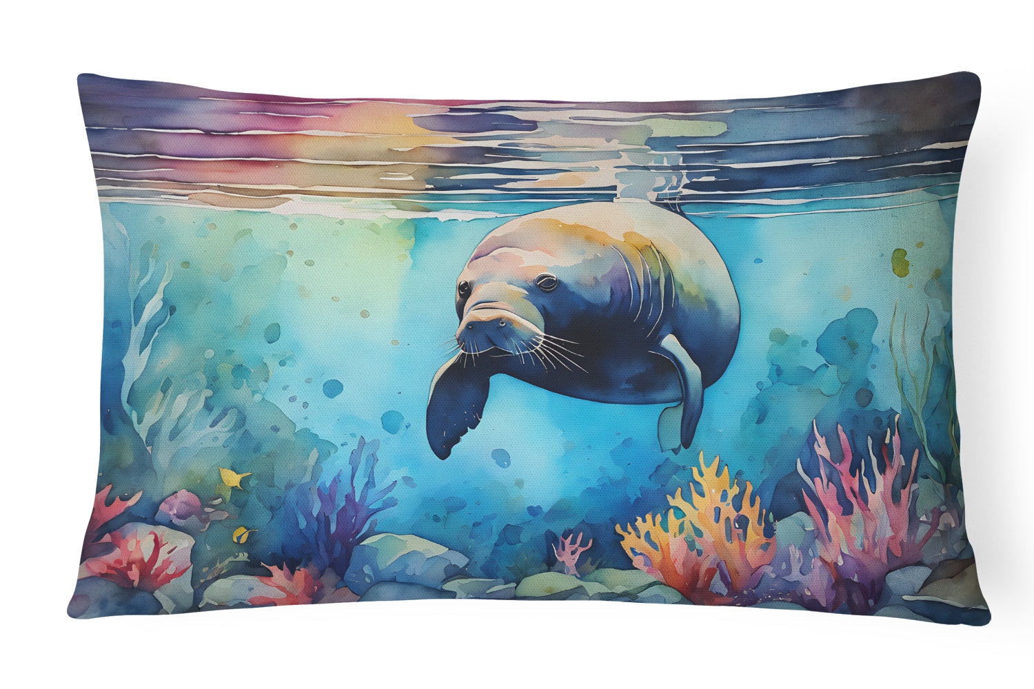 Manatee Decorative Throw Pillow 12x16 Indoor Outdoor Accent Cushion, Fabric Cover with Insert for Sofa, Bed, Porch & Living Room