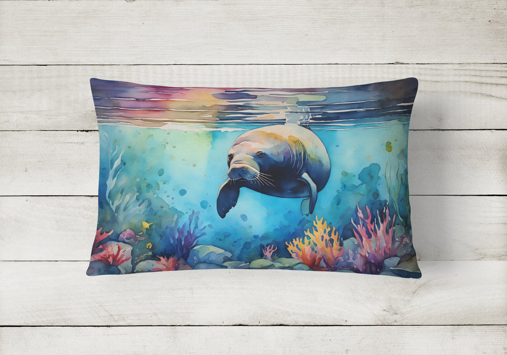 Manatee Decorative Throw Pillow 12x16 Indoor Outdoor Accent Cushion, Fabric Cover with Insert for Sofa, Bed, Porch & Living Room