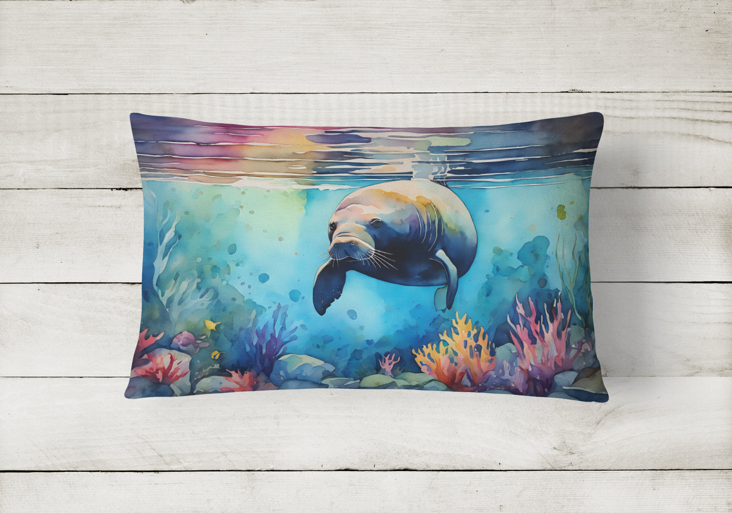 Manatee Decorative Throw Pillow 12x16 Indoor Outdoor Accent Cushion, Fabric Cover with Insert for Sofa, Bed, Porch & Living Room