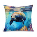 Manatee Decorative Throw Pillow 14x14 Indoor Outdoor Accent Cushion, Fabric Cover with Insert for Sofa, Bed, Porch & Living Room
