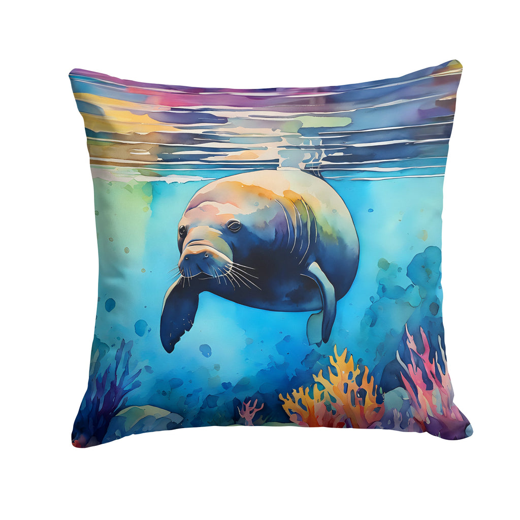 Manatee Decorative Throw Pillow 18x18 Indoor Outdoor Accent Cushion, Fabric Cover with Insert for Sofa, Bed, Porch & Living Room