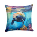 Manatee Decorative Throw Pillow 18x18 Indoor Outdoor Accent Cushion, Fabric Cover with Insert for Sofa, Bed, Porch & Living Room