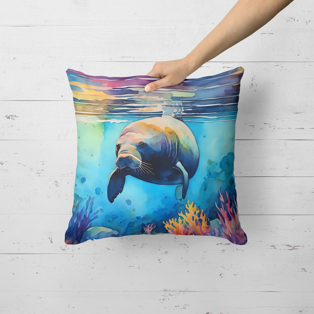 Manatee Decorative Throw Pillow 18x18 Indoor Outdoor Accent Cushion, Fabric Cover with Insert for Sofa, Bed, Porch & Living Room