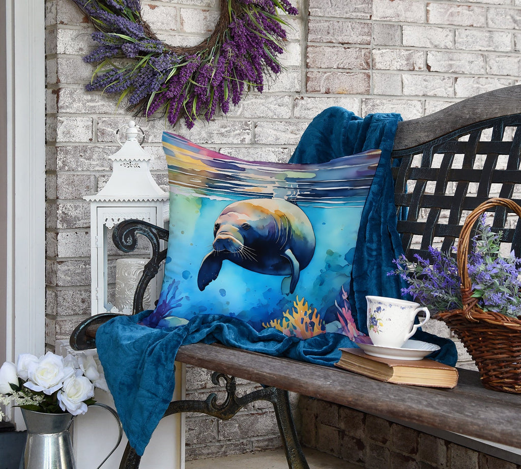 Manatee Decorative Throw Pillow 18x18 Indoor Outdoor Accent Cushion, Fabric Cover with Insert for Sofa, Bed, Porch & Living Room