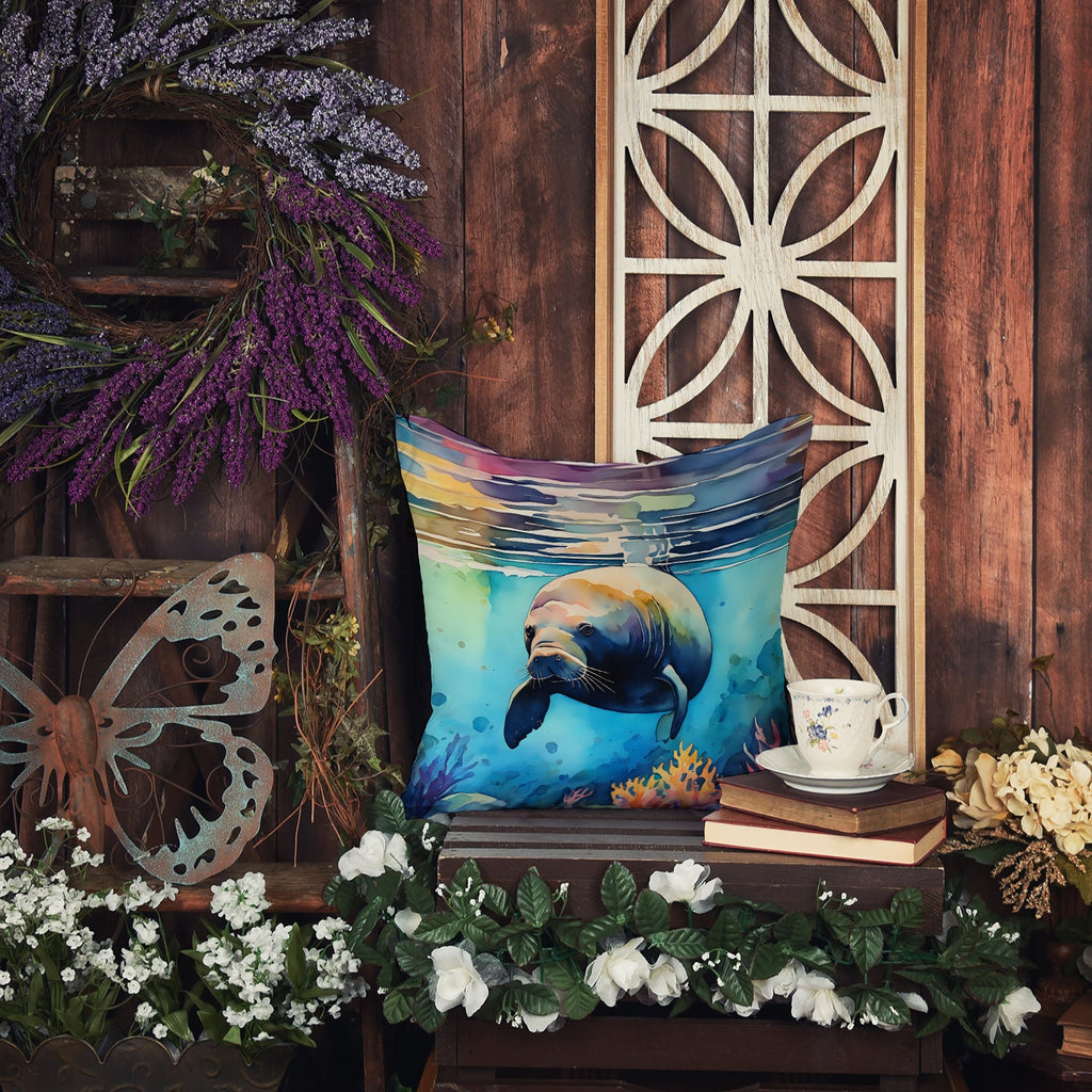 Manatee Decorative Throw Pillow 18x18 Indoor Outdoor Accent Cushion, Fabric Cover with Insert for Sofa, Bed, Porch & Living Room