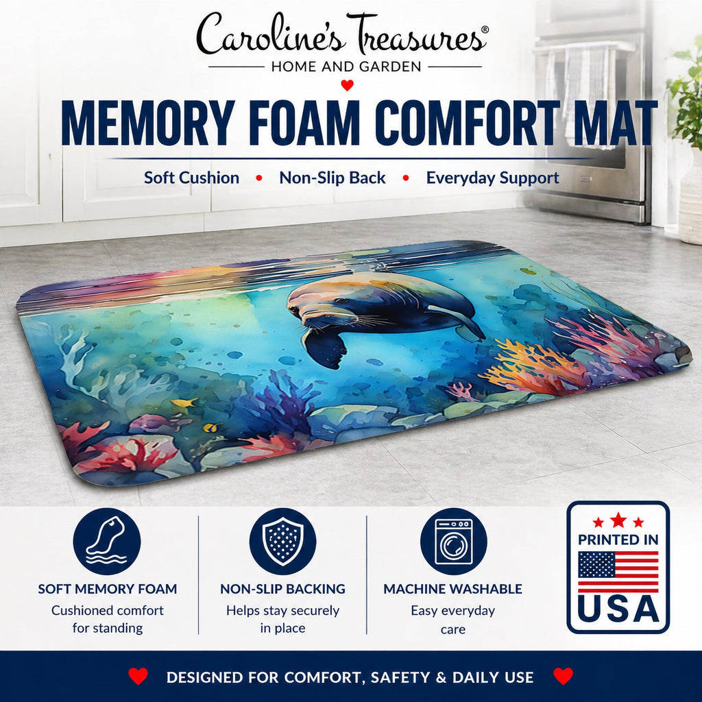 Manatee Memory Foam Kitchen Mat Machine Washable Anti-Fatigue Cushion Comfort Bath or Kitchen Rug