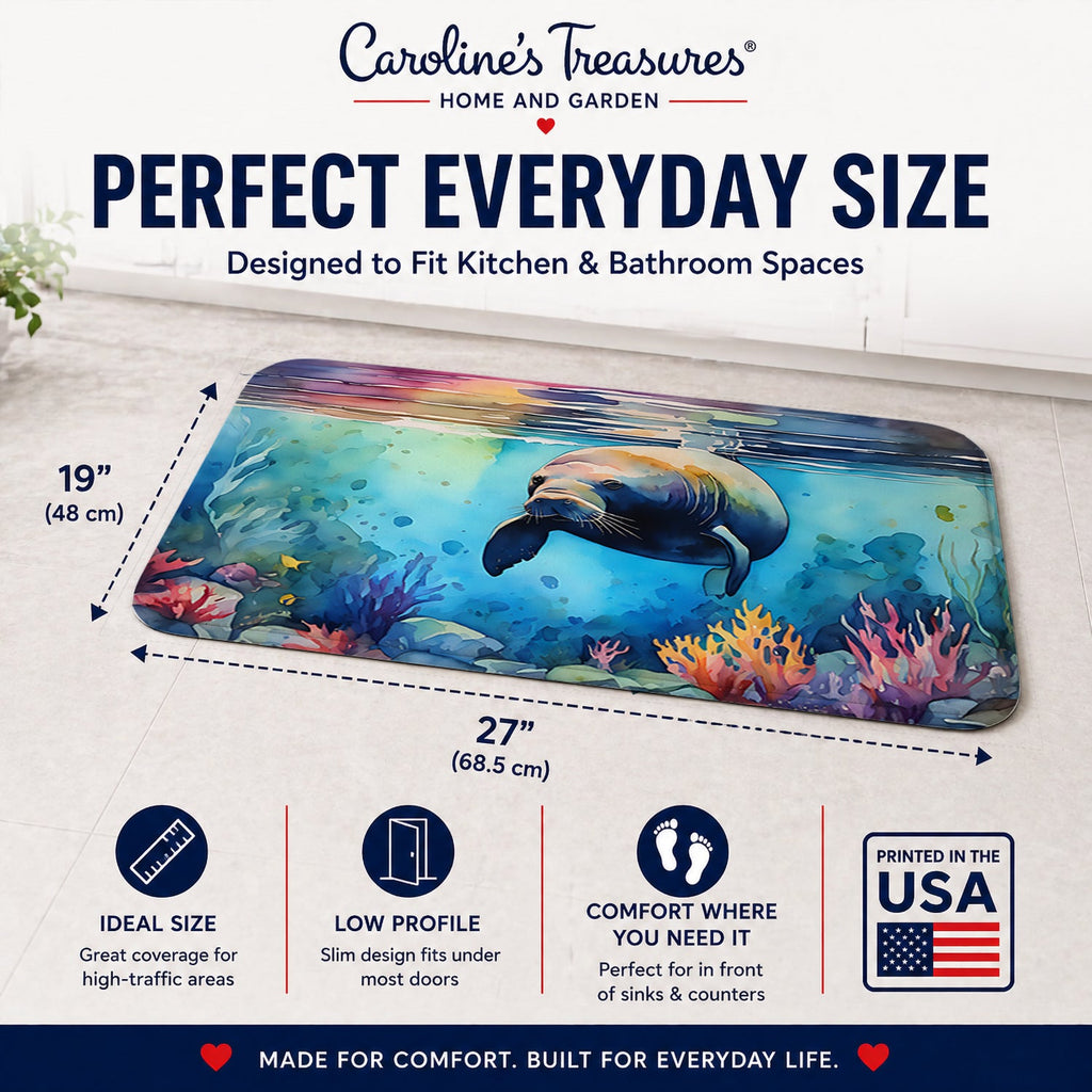 Manatee Memory Foam Kitchen Mat Machine Washable Anti-Fatigue Cushion Comfort Bath or Kitchen Rug