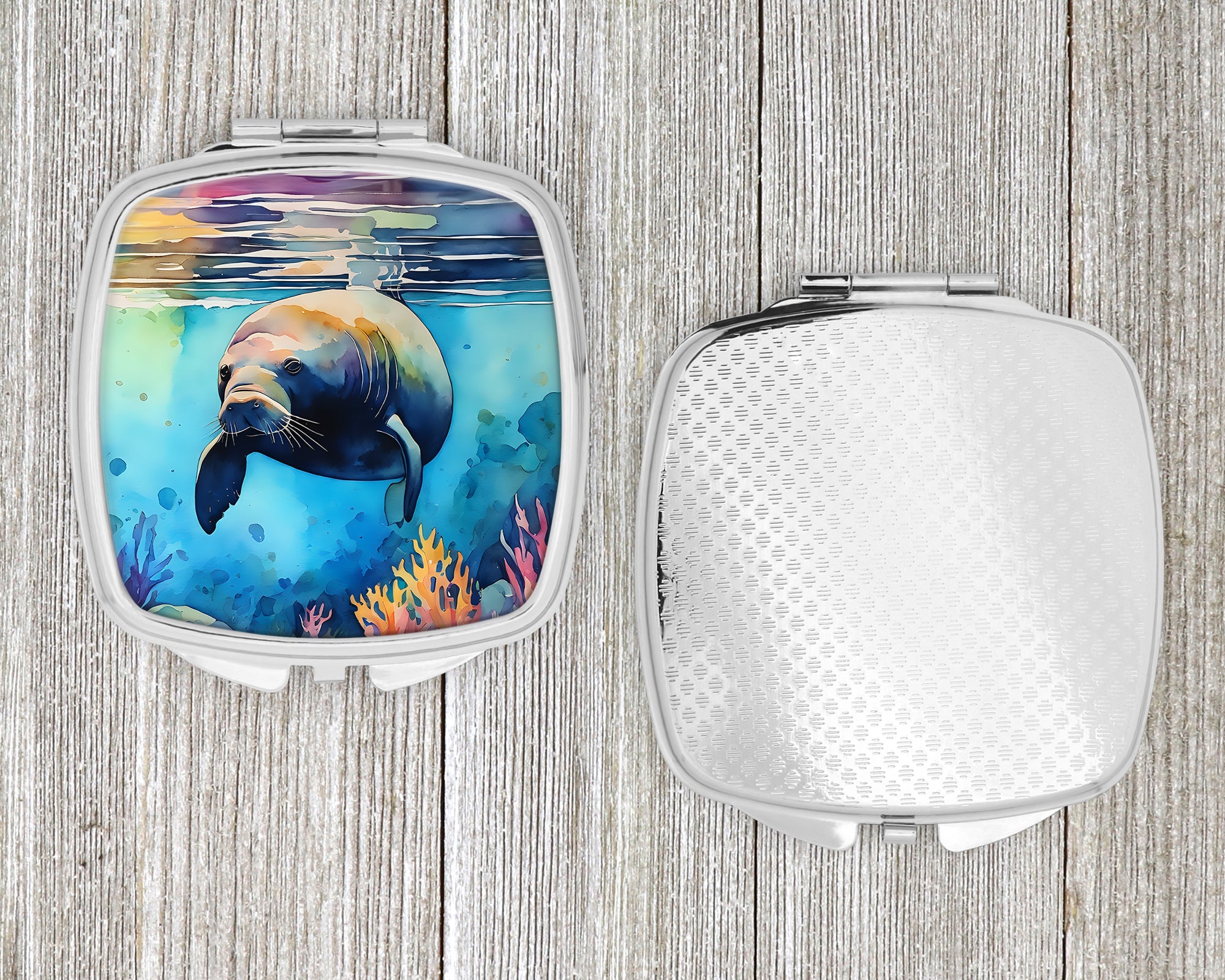 Manatee Compact Mirror Decorative Travel Makeup Mirror for Women Girls Gifts Pocket Makeup Mirror Folding Handheld