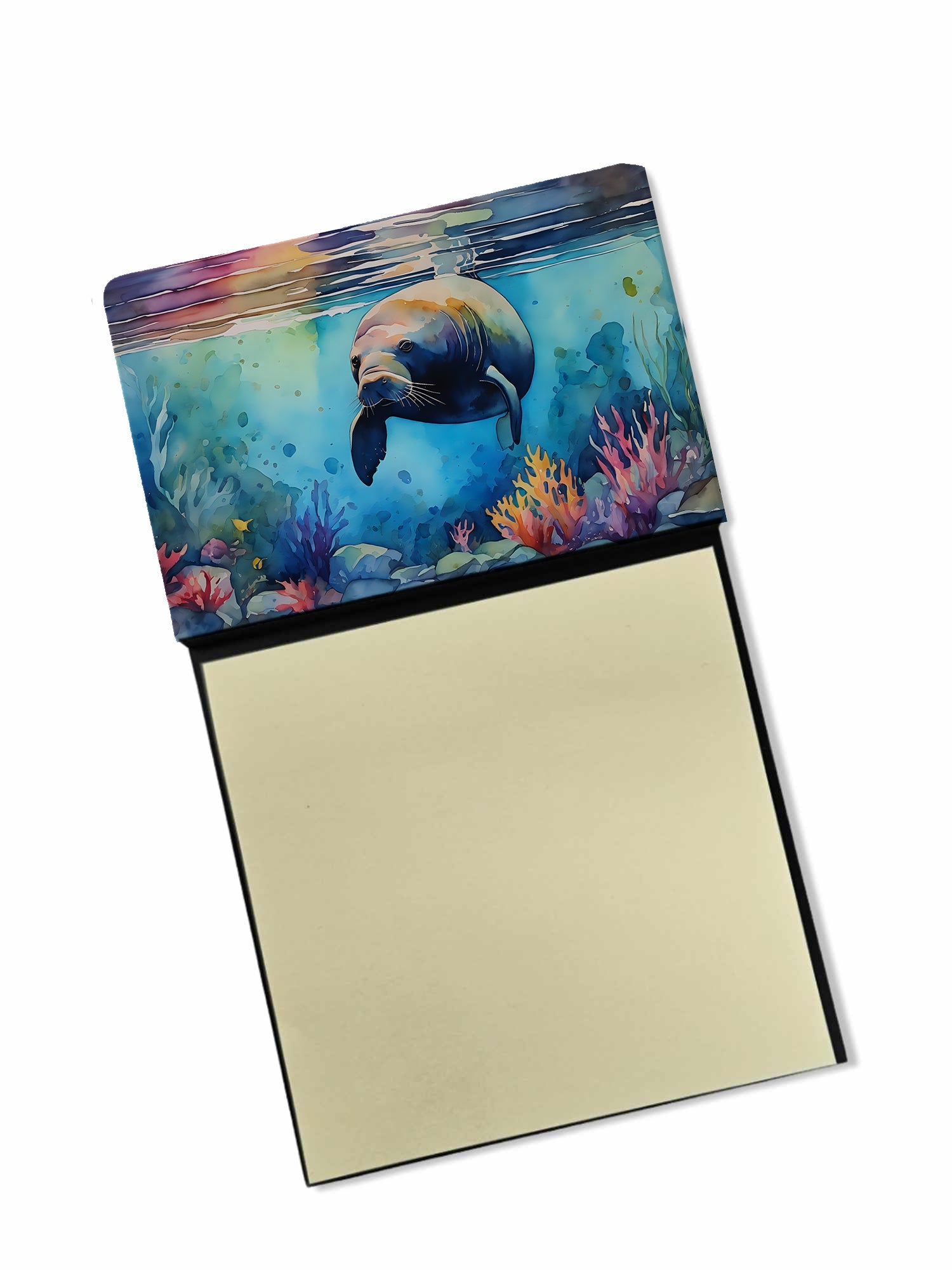 Manatee Watercolor Sticky Note Holder Refillable Dispenser Desk Accessory 3x3 Pad Gift